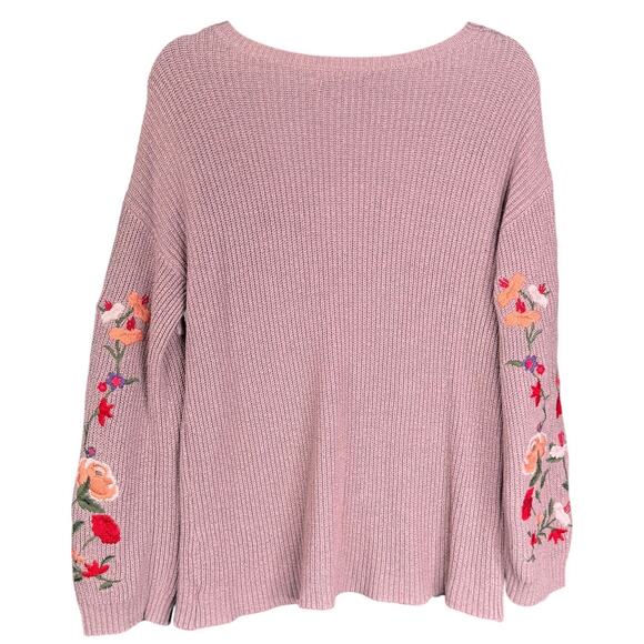 AMERICAN EAGLE S Lavender VNeck Sweater Floral Embroidered Cozy Cottage Feminine - Picture 2 of 9